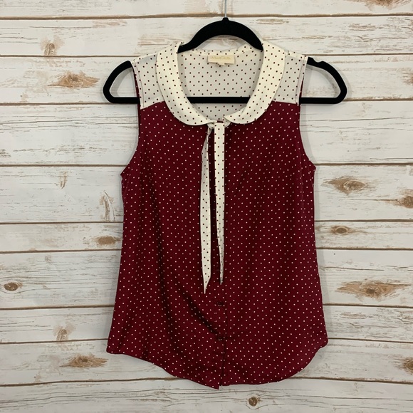 Modcloth Tops - ModCloth Burgundy White Polka Dot Neck Tie…